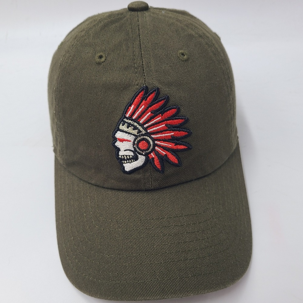 Field Grade Hat Strapback (Fits Small) Green Red Indian Chief Skull Skate Men